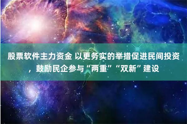 股票软件主力资金 以更务实的举措促进民间投资，鼓励民企参与“两重”“双新”建设